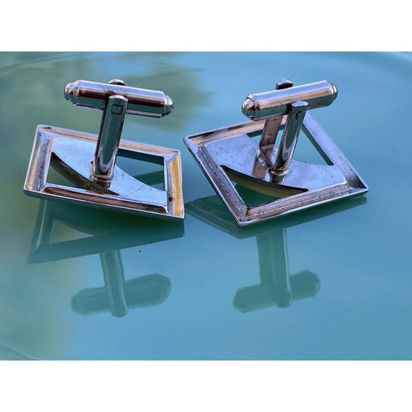 Vintage 1960s MCM Cufflinks Modernist Abstract Pearl Shell - Picture 2 of 10